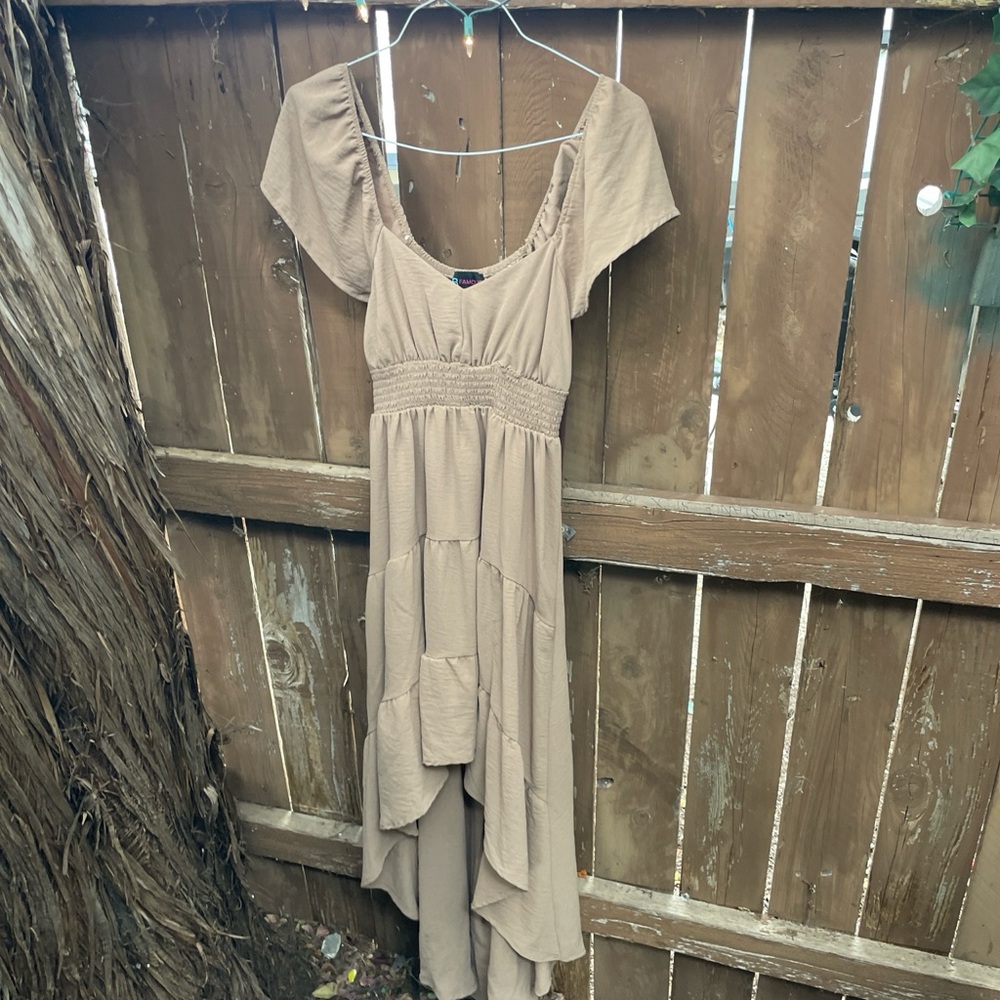 Elegant Tan High Low Women's Dress